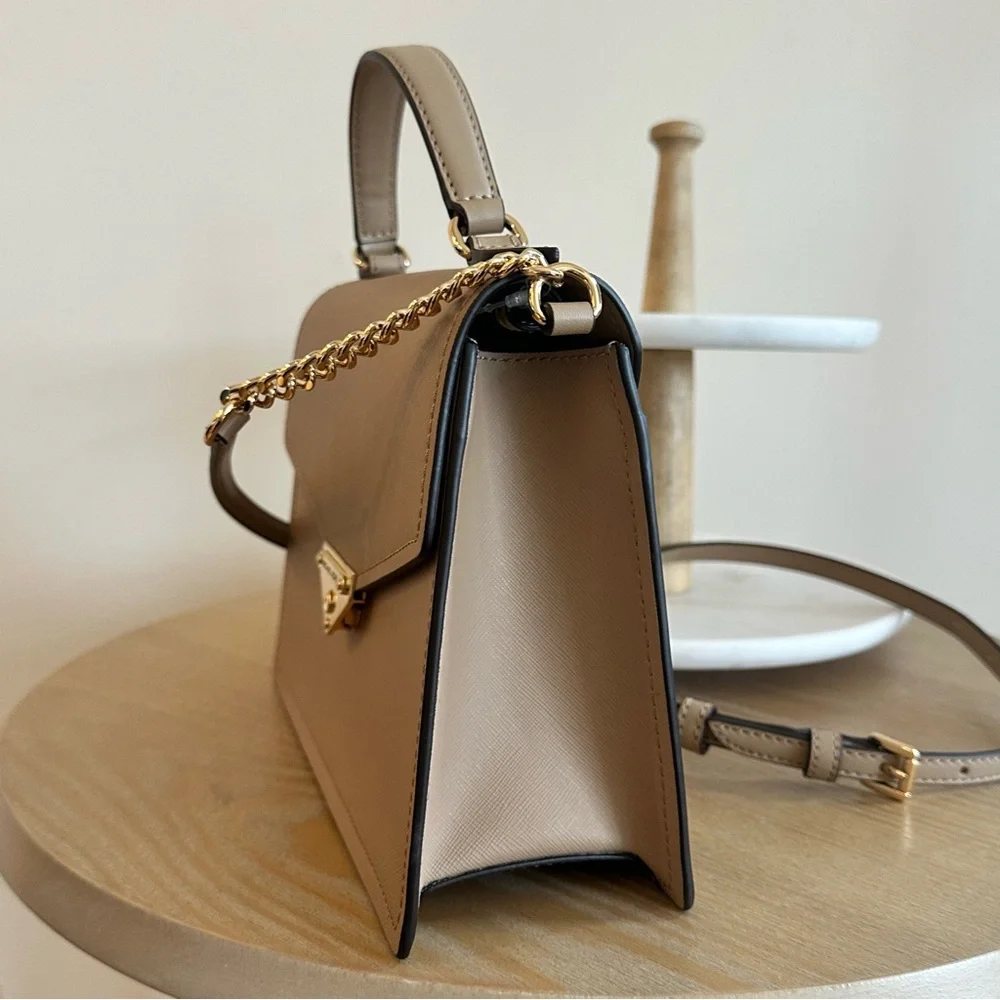 Michael Kors Grace TH Saffiano Leather Satchel Handle & Shoulder Bag MED Tan NWT